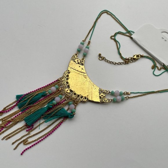 Women Necklace Statement Blue Turqouise/Gold Tone Fashion Jewrlry New - Picture 8 of 11